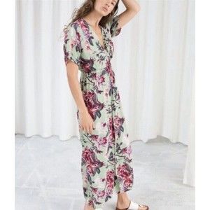 & other stories mint green and pink floral faux wrap maxi dress size 6